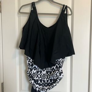 Black and White Patterned Swimsuit